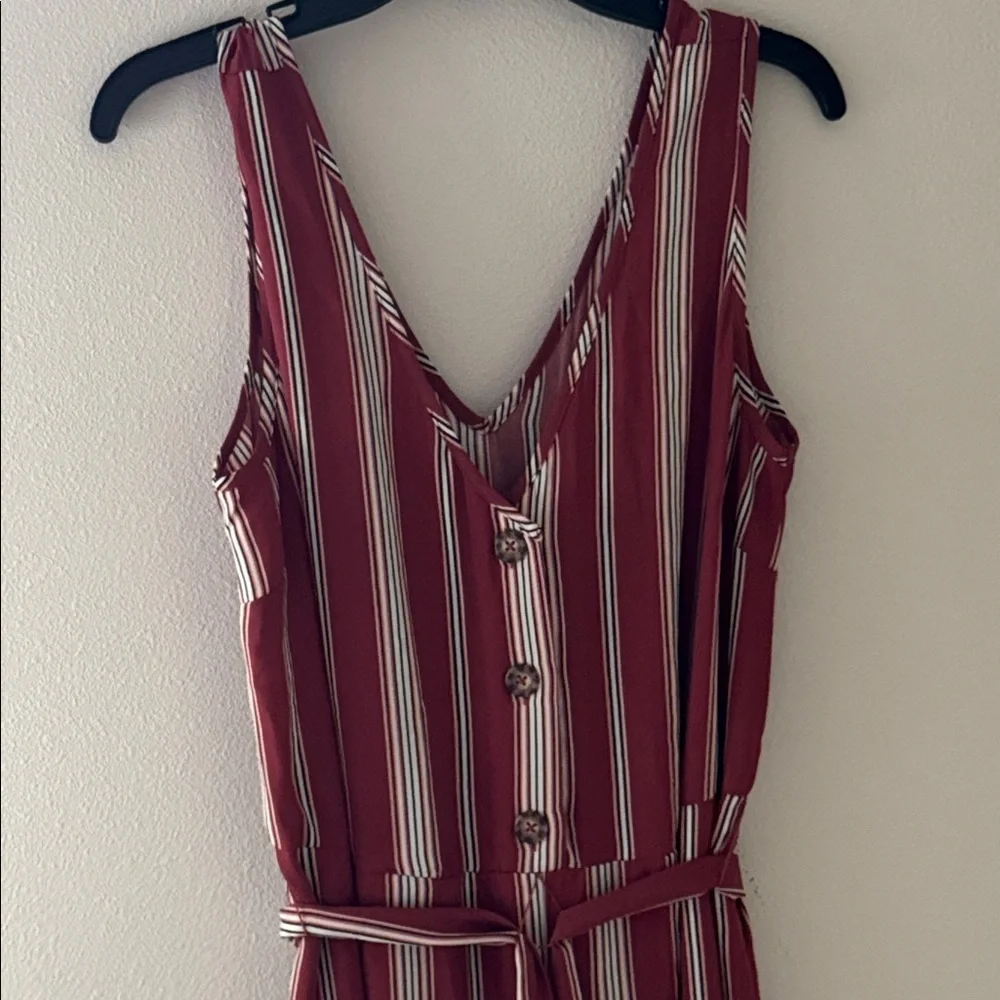 Xhilaration Terracotta Striped Sleeveless V neck button up wide leg jumpsuit‎ L